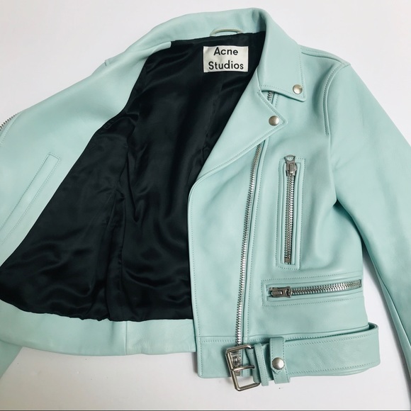 ACNE STUDIOS Mock Leather Jacket In Blue Size 2 - Picture 10 of 13